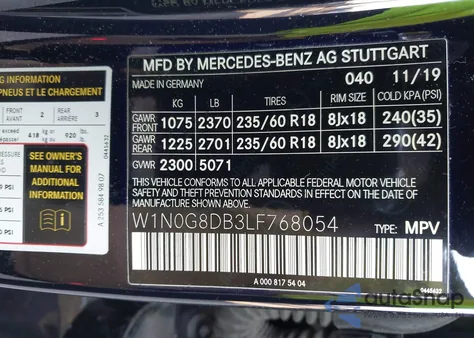 2020 Mercedes-Benz Glc 300 from USA, damaged, VIN W1N0G8DB3LF768054